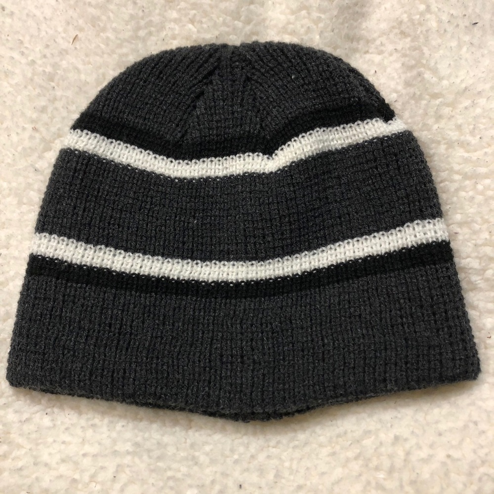 Adult Beanie ~ Grey with black and white stripes